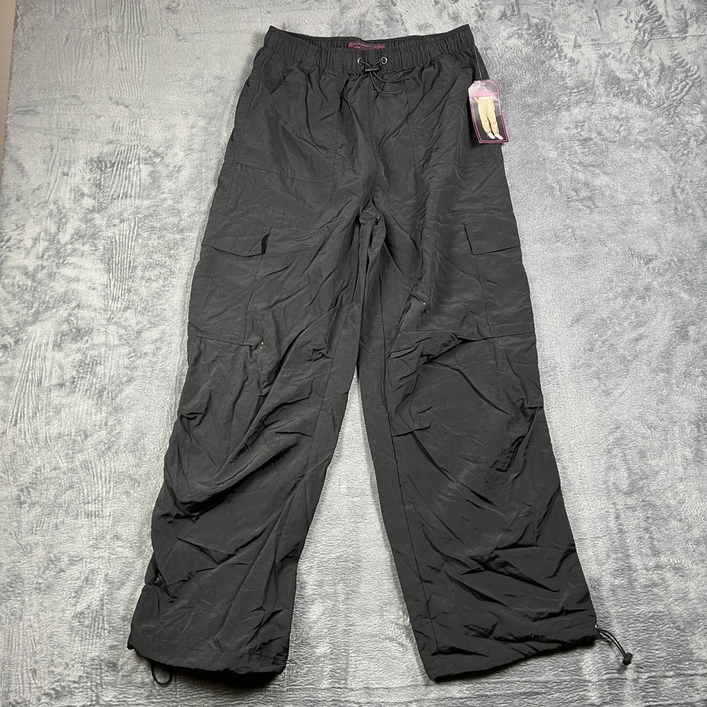 No Boundaries Parachute Pants Womens M 7-9 Black High Rise Cargo Pocket Wide Leg